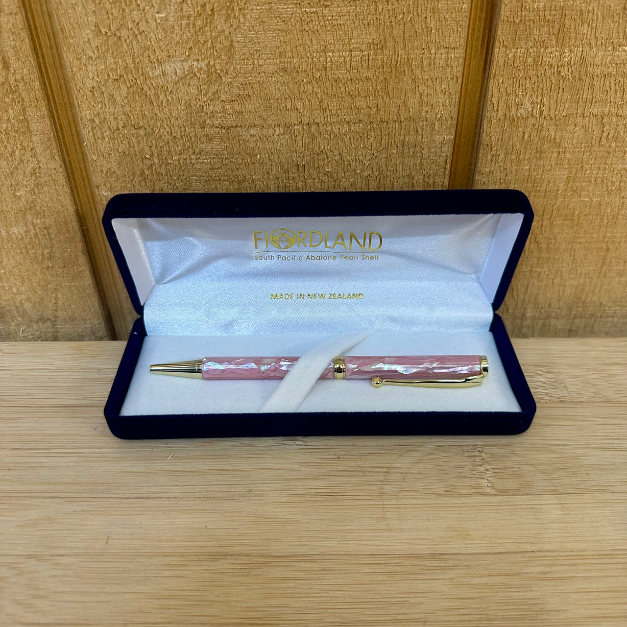 Slimline Ballpoint Pen - Pink Tinted Abalone Pearl & Gold Plated Metal