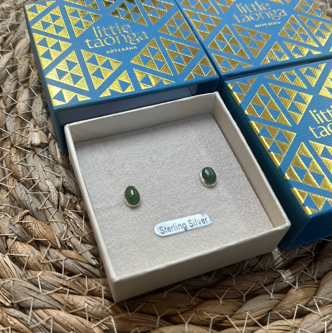 Nephrite Greenstone Oval Studs - Small