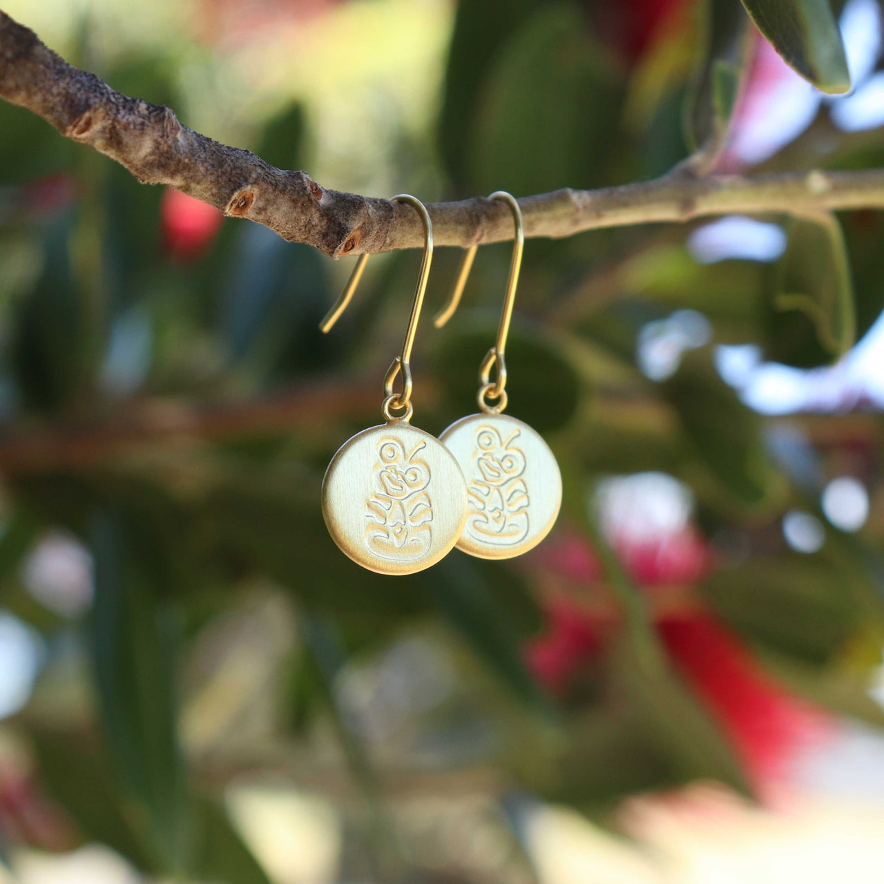 Round Tiki Pendant Earrings