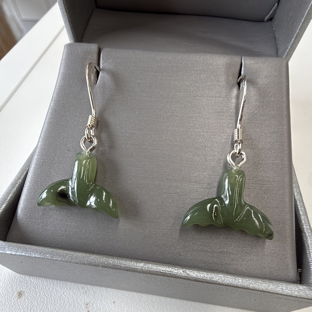 Greenstone Whale Tail Earrings 1.25cm