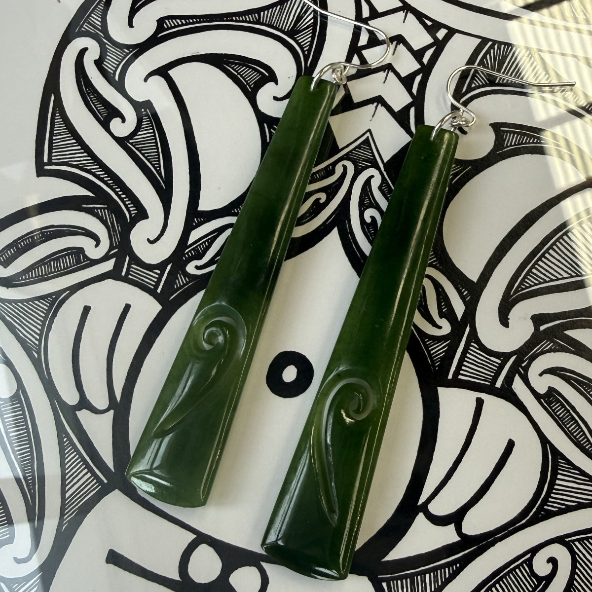X-long Toki Earrings with Koru inlay