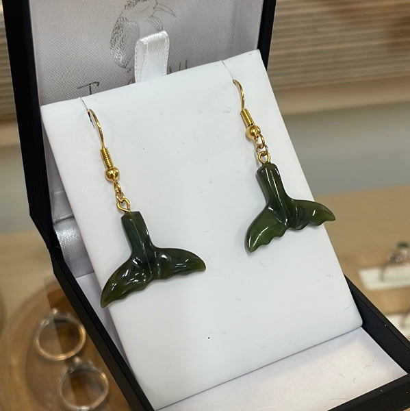 Greenstone Whale Fluke Earrings