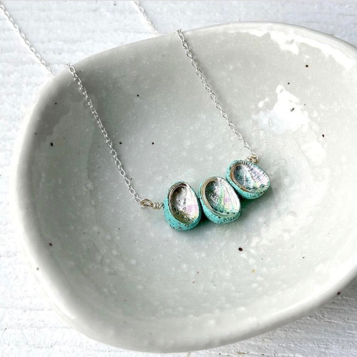 Paua Shell Whanau Family Beachstone Necklace -3 Shells